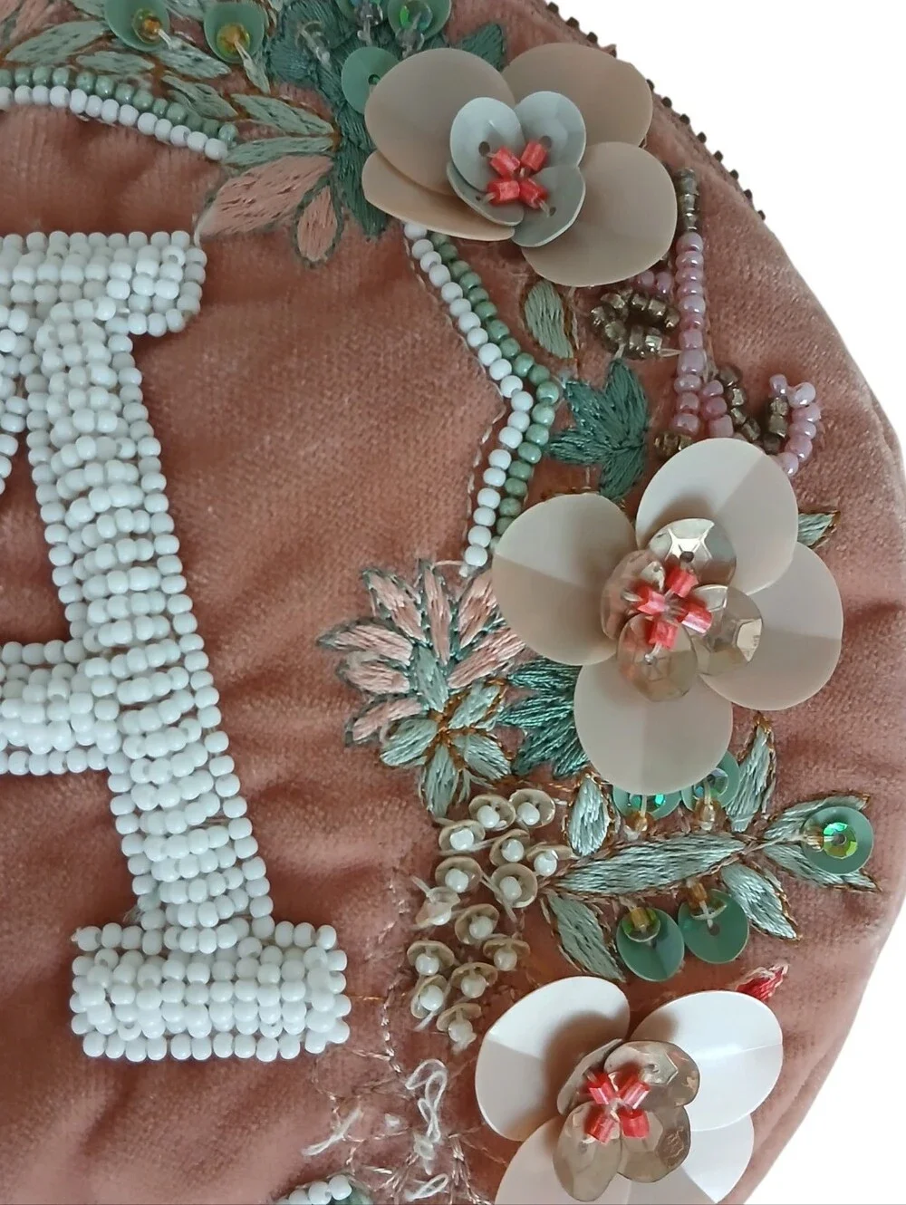 Anthropologie x Anna Harlow Russo Round Monogram A Crest Beaded Velvet Bag